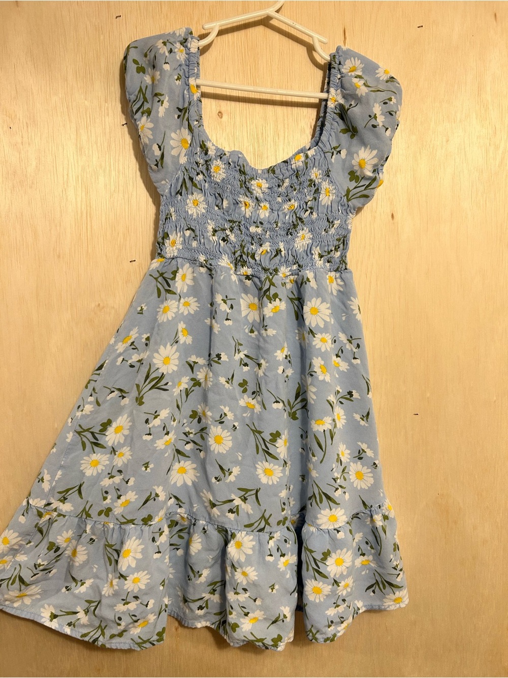 Place Blue Daisy Print Puff Sleeve Smocked Sundress